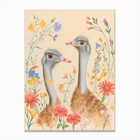 Folksy Floral Animal Drawing Emu Canvas Print