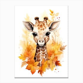 A Giraffe  Watercolour In Autumn Colours 3 Canvas Print