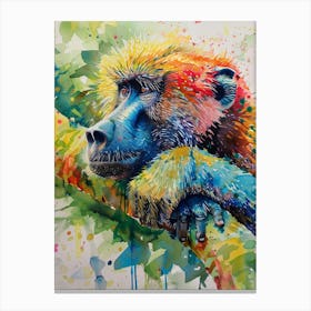 Baboon Colourful Watercolour 2 Canvas Print