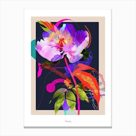 Peony 2 Neon Flower Collage Poster Canvas Print
