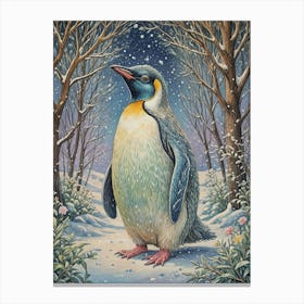 Penguin In The Snowy Forest Canvas Print