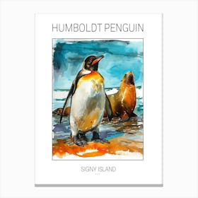 Humboldt Penguin Signy Island Watercolour Painting 3 Poster Canvas Print