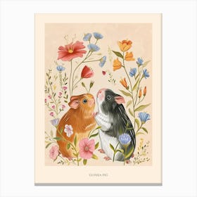 Folksy Floral Animal Drawing Guinea Pig Poster Canvas Print