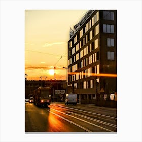 Łódź Tram At Sunset Canvas Print