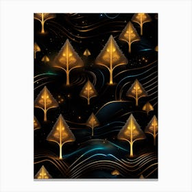 Golden Trees On A Black Background Canvas Print