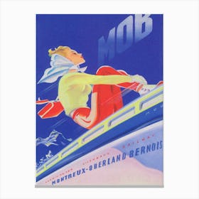 Woman on Train Vintage Ski Poster Canvas Print