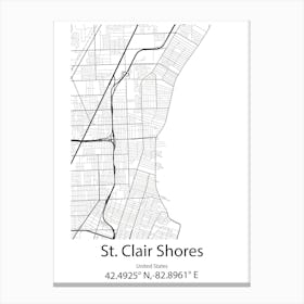 St Clair Shores,Canada Minimalist Map Canvas Print