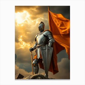 Knight With Sword And Flag Canvas Print