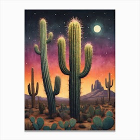 Neon Cactus Glowing Landscape (17) Canvas Print