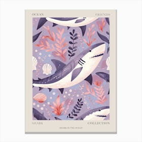 Purple Shark Deep In The Ocean Illustration 3 Poster Canvas Print