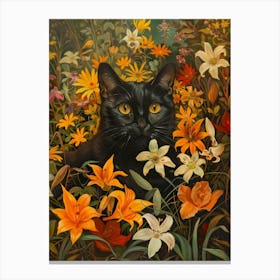 Black Cat In Flowers 9 Canvas Print