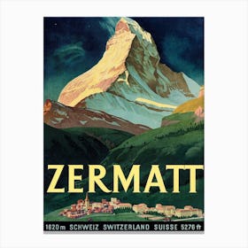 Zermatt, Mountain Peak, Switzerland Canvas Print