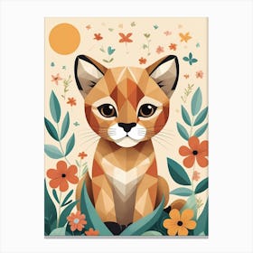 Floral Cute Baby Puma Nursery Illustration (55) Canvas Print