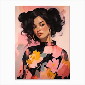 Woman In A Floral Dress Canvas Print
