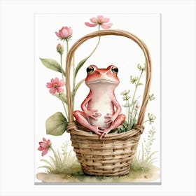 Cute Pink Frog In A Floral Basket (21) Canvas Print