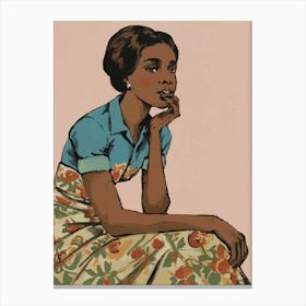 Black Woman In Floral Dress waiting Canvas Print