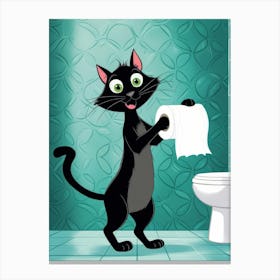 Cartoon Cat Holding Toilet Paper Canvas Print