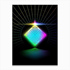 Neon Geometric Glyph in Candy Blue and Pink with Rainbow Sparkle on Black n.0084 Canvas Print