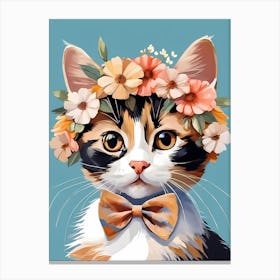 Calico Kitten Wall Art Print With Floral Crown Girls Bedroom Decor (21)  Canvas Print