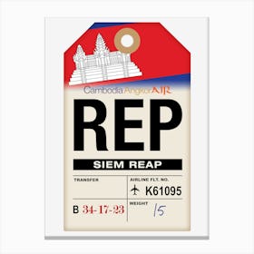 Sim Reap (REP) Cambodia Vintage Airline Luggage Tag Canvas Print