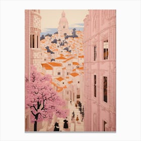 Dubrovnik Croatia 4 Vintage Pink Travel Illustration Canvas Print