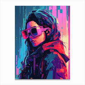 Girl In Glasses, cyberpunk Canvas Print