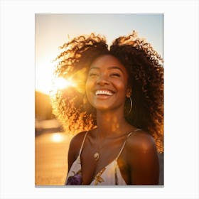 Young African American Woman Smiling At Sunset Canvas Print