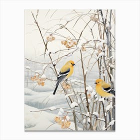 Winter Bird Painting American Goldfinch 1 Canvas Print