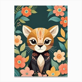 Floral Cute Baby Puma Nursery Illustration (21) Canvas Print