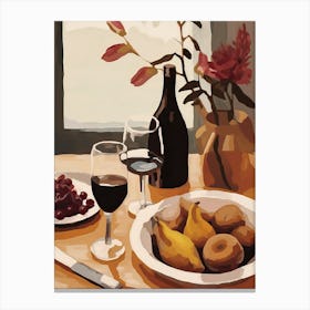 Atutumn Dinner Table With Cheese, Wine And Pears, Illustration 9 Canvas Print