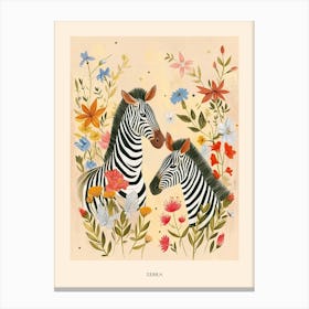 Folksy Floral Animal Drawing Zebra 2 Poster Canvas Print