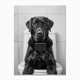 Black Labrador Sitting On Toilet Canvas Print