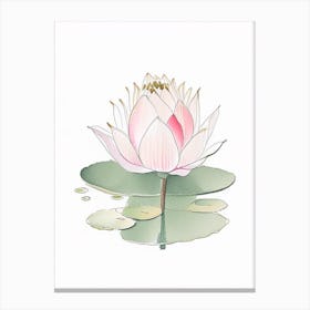 Blooming Lotus Flower In Pond Pencil Illustration 5 Canvas Print