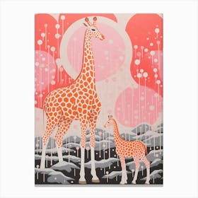 Giraffe & Calf Pink 3 Canvas Print