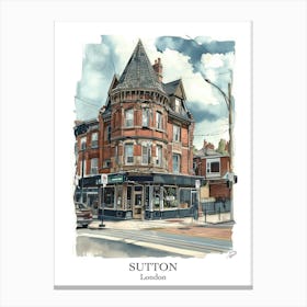 Sutton London Borough   Street Watercolour 1 Poster Canvas Print