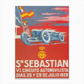 San Sebastián Spain Vintage Car Race Poster Canvas Print