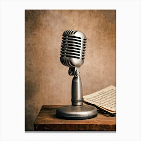 Vintage Microphone Classic Gray Design Featuring A Patina Finished Metal Grille And Stand Small D Canvas Print