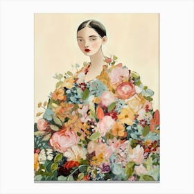 Woman With Floral Dress Modern Canvas Print