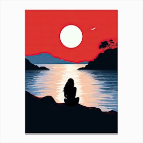 Sunset Silhouette Of A Woman, Loneliness Canvas Print