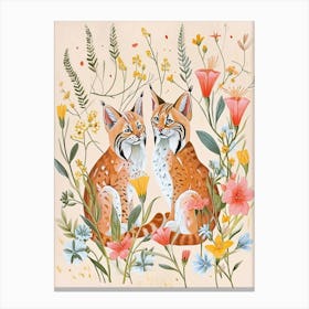 Folksy Floral Animal Drawing Bobcat 3 Canvas Print