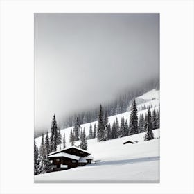 Cortina D'Ampezzo, Italy Black And White Skiing Poster Canvas Print