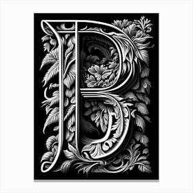 B, Letter, Alphabet Linocut 3 Canvas Print