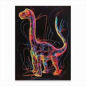 Neon Dinosaur Line Scribble Canvas Print