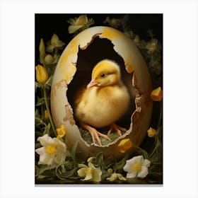 Duck Cracking Out Of Egg Floral 2 Canvas Print