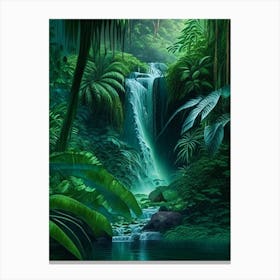 Waterfalls In A Jungle Waterscape Crayon 1 Canvas Print