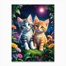 Two Kittens In The Garden Canvas Print