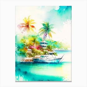 Roatán Honduras Watercolour Pastel Tropical Destination Canvas Print