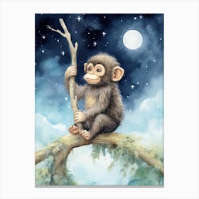 Monkey Painting Stargazing Watercolour 2 Canvas Print