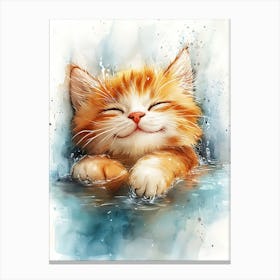 Happy Orange Cat Floating on Water 15 Canvas Print