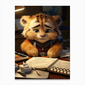 Cute Tiger's Study Time Print Canvas Print